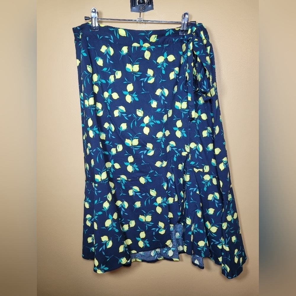 Banana Republic Lemon Novelty Print Ruffle Midi Skirt sz 12P